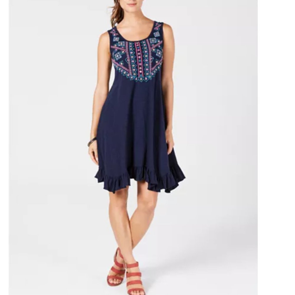 Style & co tank dress with embroidery and mirrors! - Picture 2 of 8